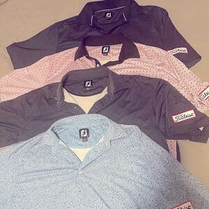 FootJoy 5 pack size LG mens. 4 special edition Titleist polos, 1 pull over.
